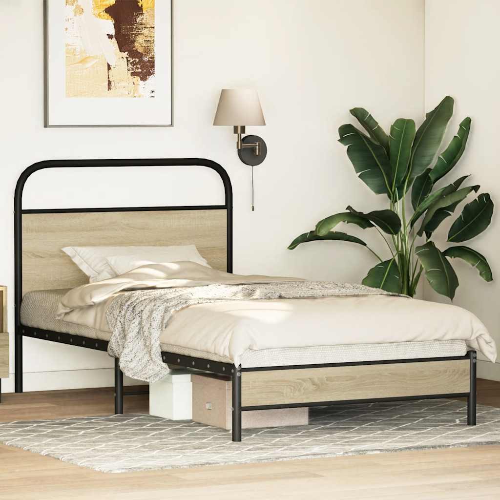 vidaXL Bed Frame without Mattress 90x190 cm Single Sonoma Oak Engineered Wood 4