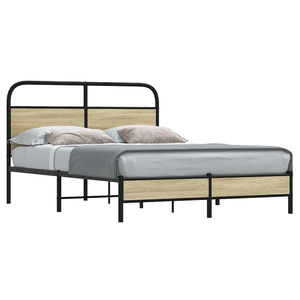 vidaXL Bed Frame without Mattress Engineered Wood Sonoma oak Length 200 cm With headboard & low footboard
