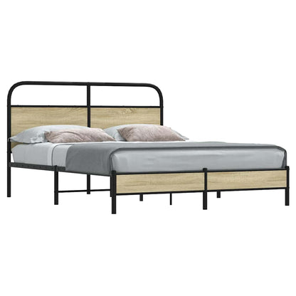 vidaXL Bed Frame without Mattress Engineered Wood Sonoma oak Length 200 cm With headboard & low footboard