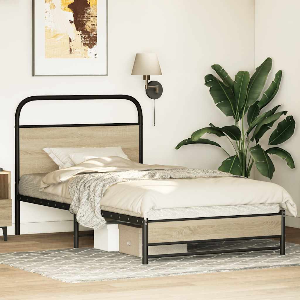 vidaXL Bed Frame without Mattress 100x200 cm Sonoma Oak Engineered Wood 4