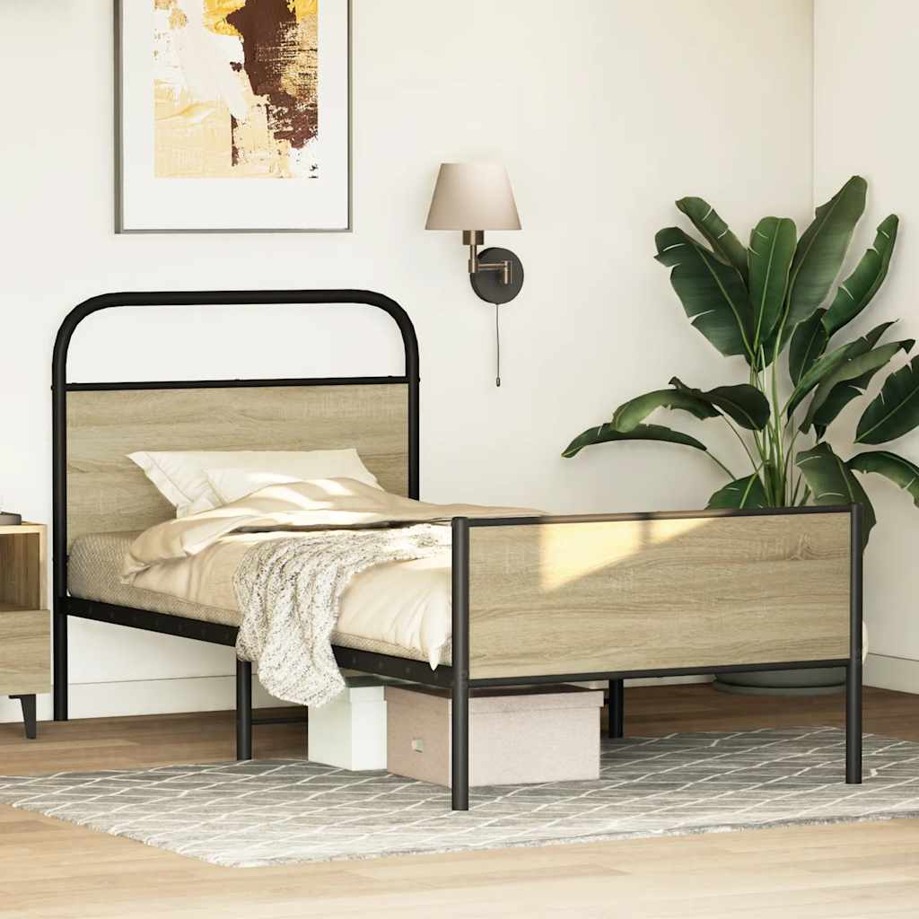 vidaXL Bed Frame without Mattress 75x190 cm Sonoma Oak Engineered Wood 4