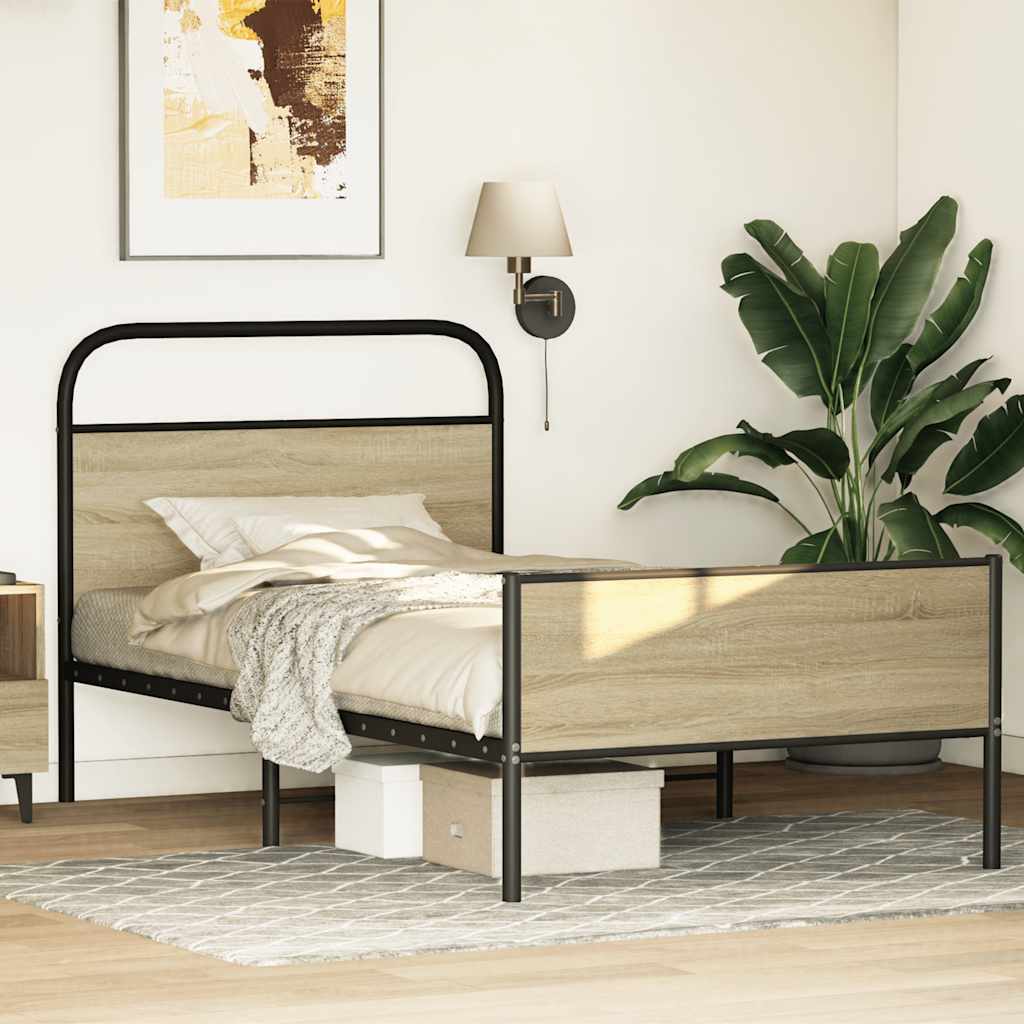 vidaXL Bed Frame without Mattress 100x200 cm Sonoma Oak Engineered Wood 4
