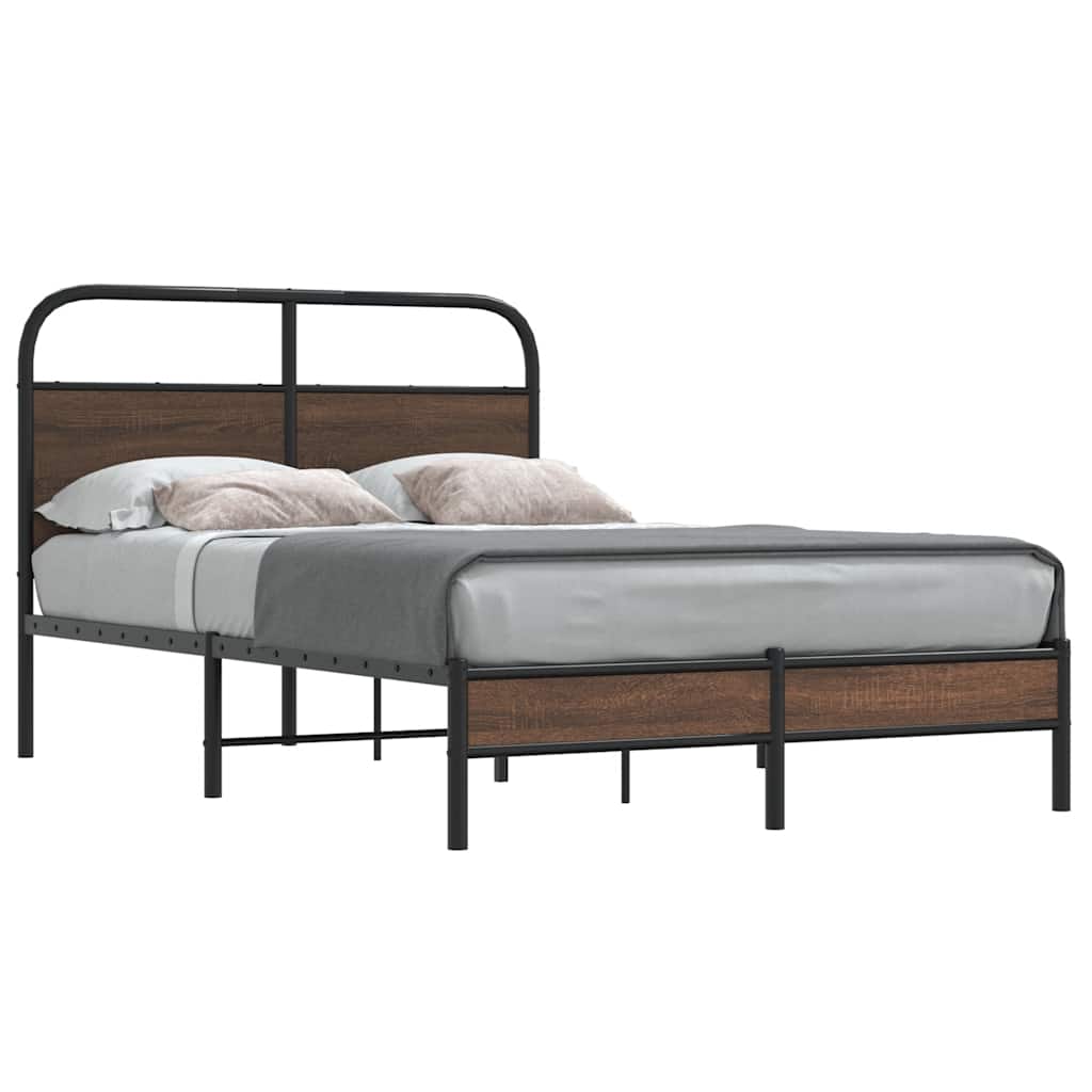 vidaXL Bed Frame without Mattress Engineered Wood Brown oak Length 200 cm With headboard & low footboard