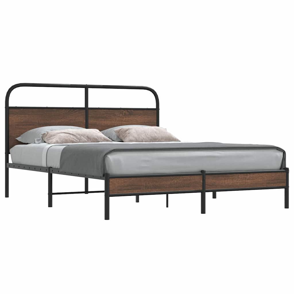vidaXL Bed Frame without Mattress Engineered Wood Brown oak Length 200 cm With headboard & low footboard