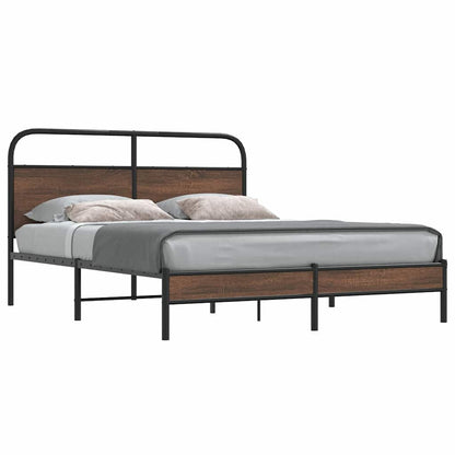 vidaXL Bed Frame without Mattress Engineered Wood Brown oak Length 200 cm With headboard & low footboard