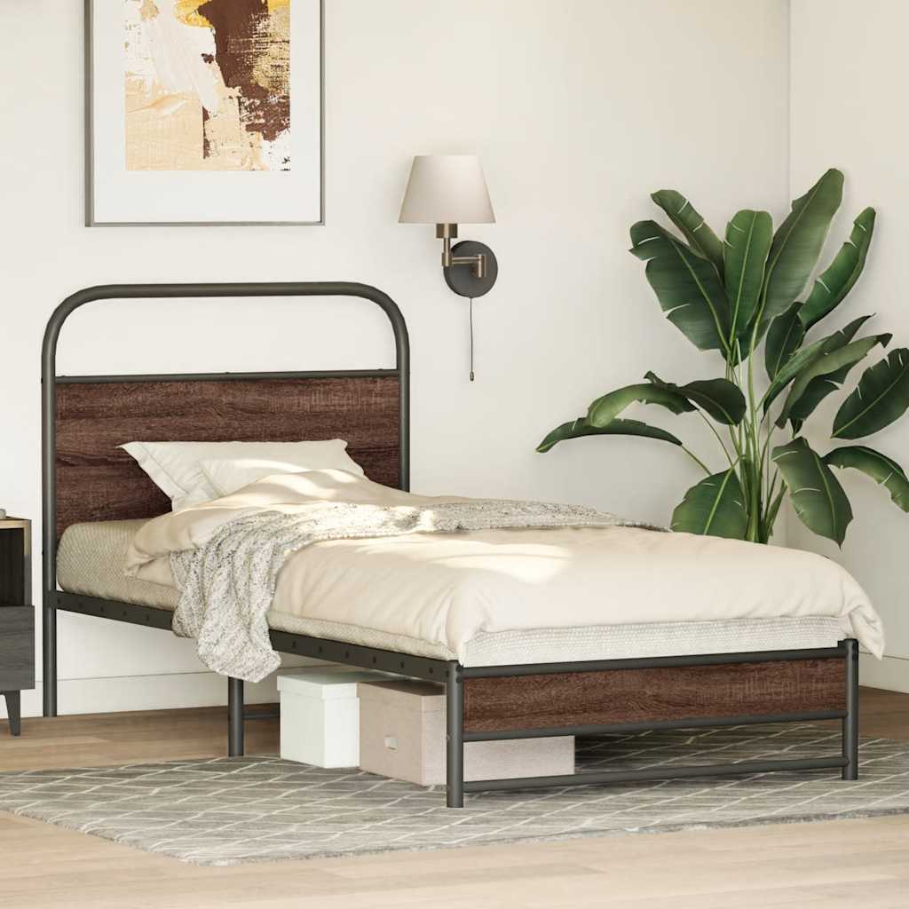 vidaXL Bed Frame without Mattress 100x190 cm Brown Oak Engineered Wood 4