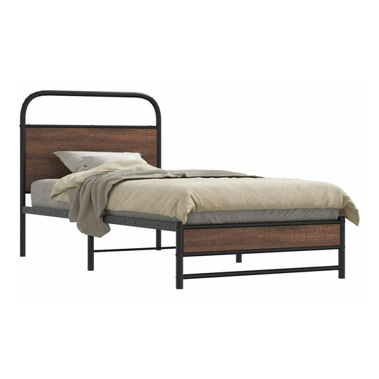 Bed Frame without Mattress Brown oak Length headboard dual low footboard