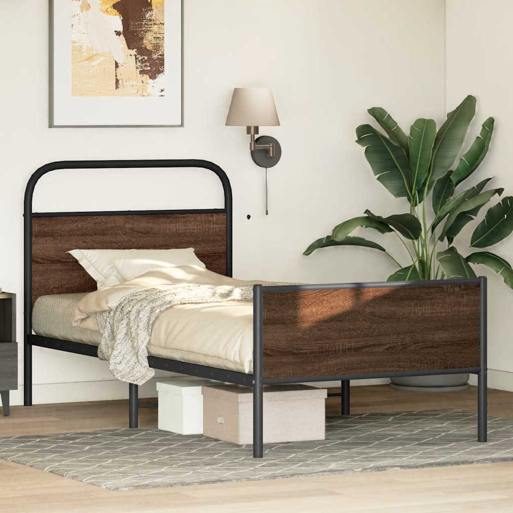 vidaXL Bed Frame without Mattress 90x200 cm Brown Oak Engineered Wood 4