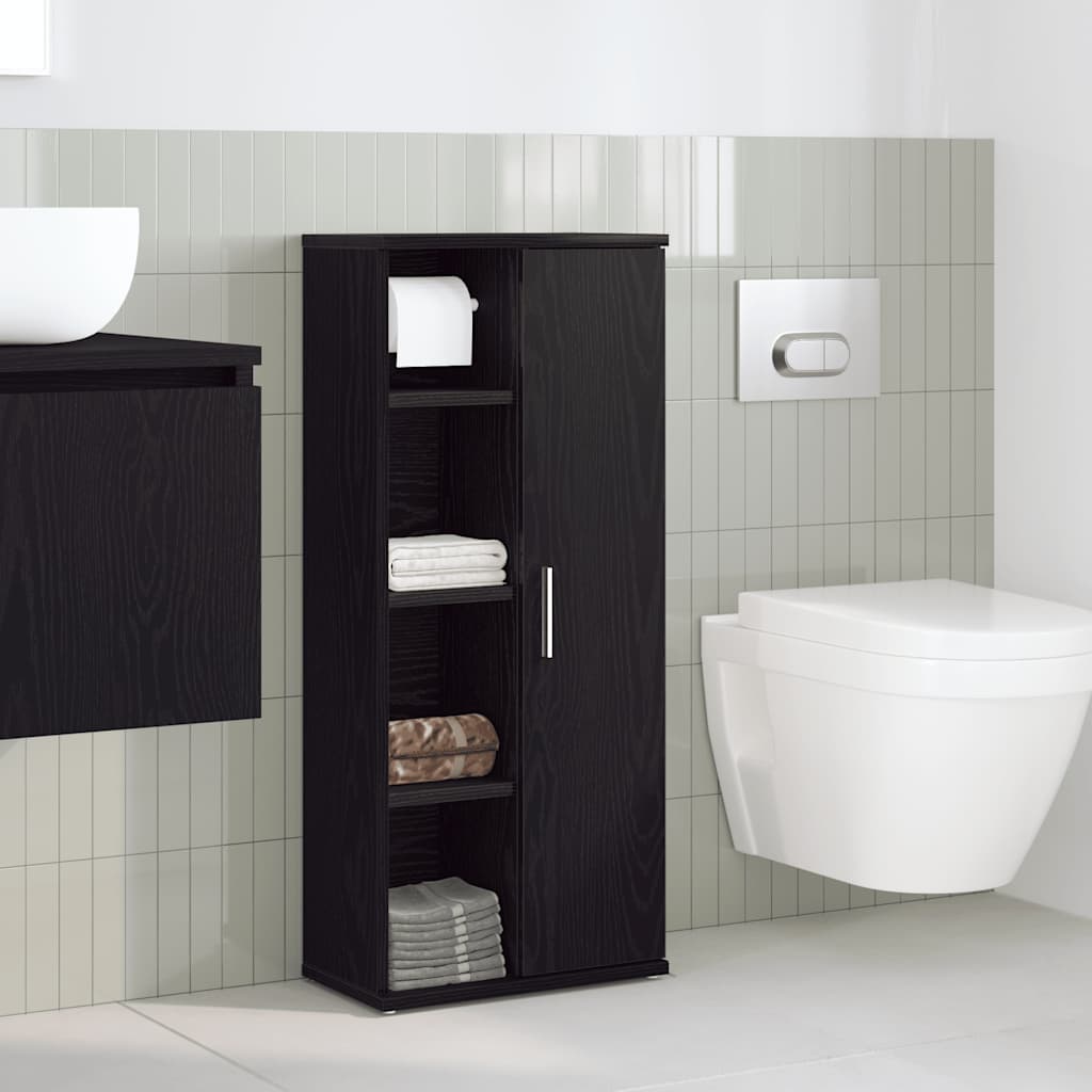 vidaXL Bathroom Cabinet with Roll Holder Black 39x22x90 cm 3