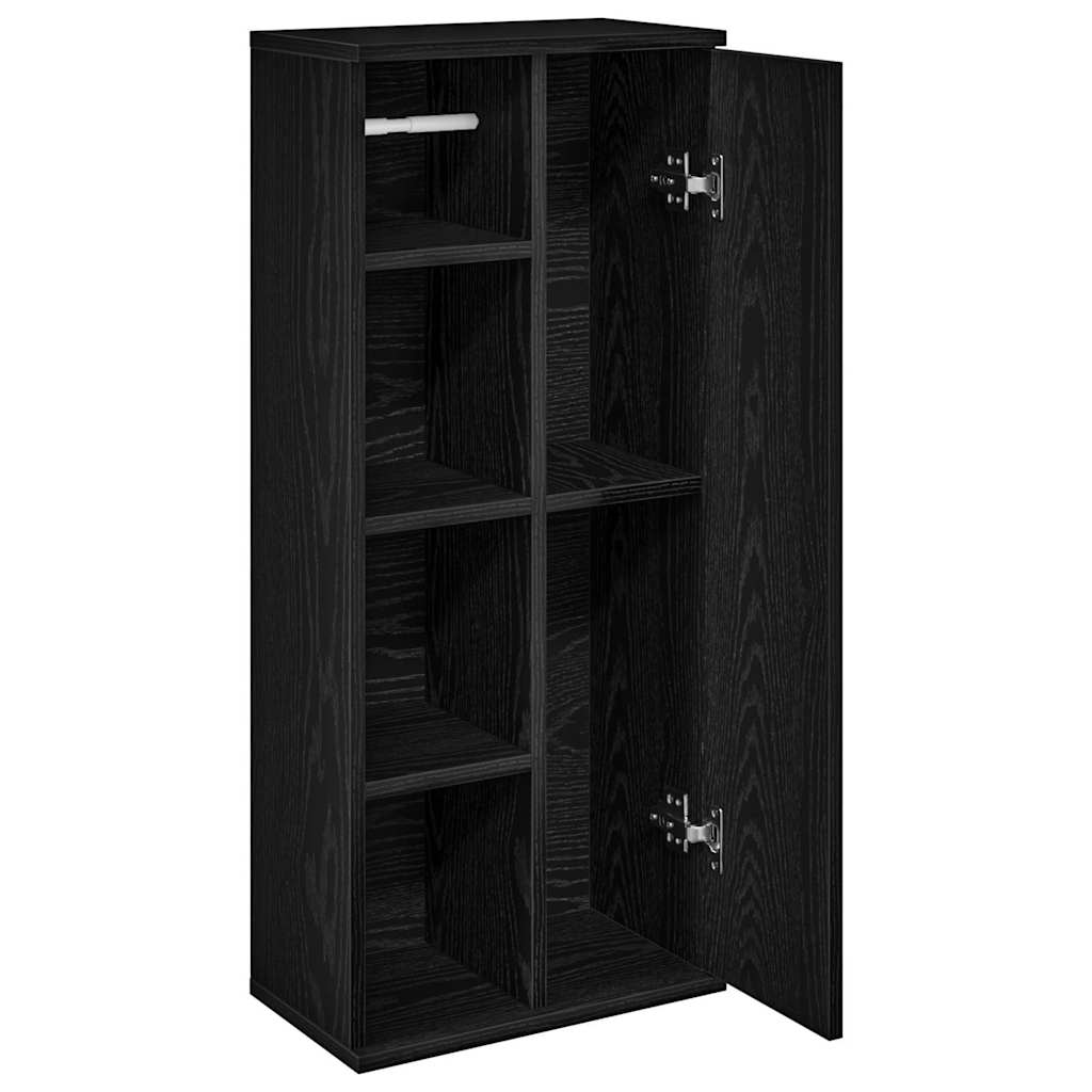 vidaXL Bathroom Cabinet with Roll Holder Black 39x22x90 cm 5