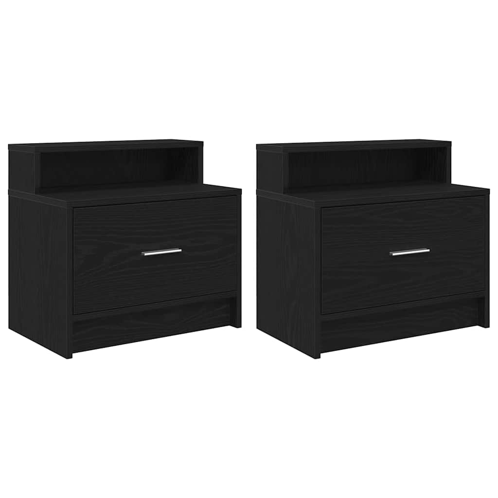 vidaXL Bedside Cabinets with Drawer 2 pcs Black Oak 51x31x47 cm 2