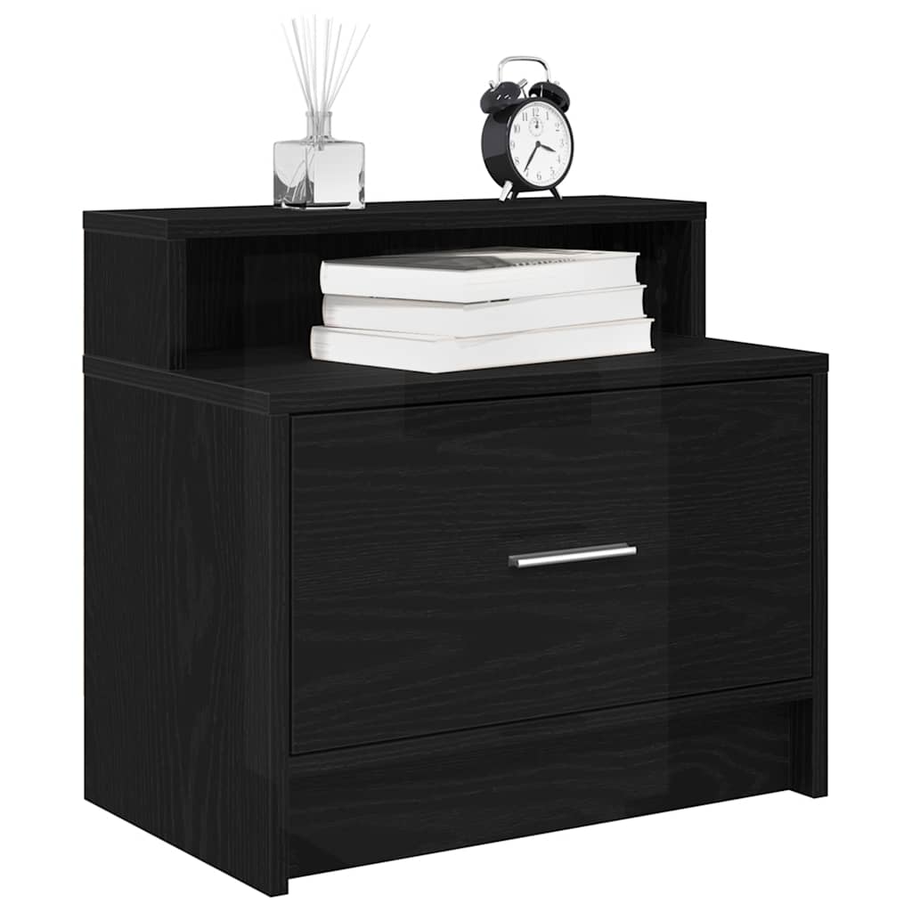 vidaXL Bedside Cabinets with Drawer 2 pcs Black Oak 51x31x47 cm 1
