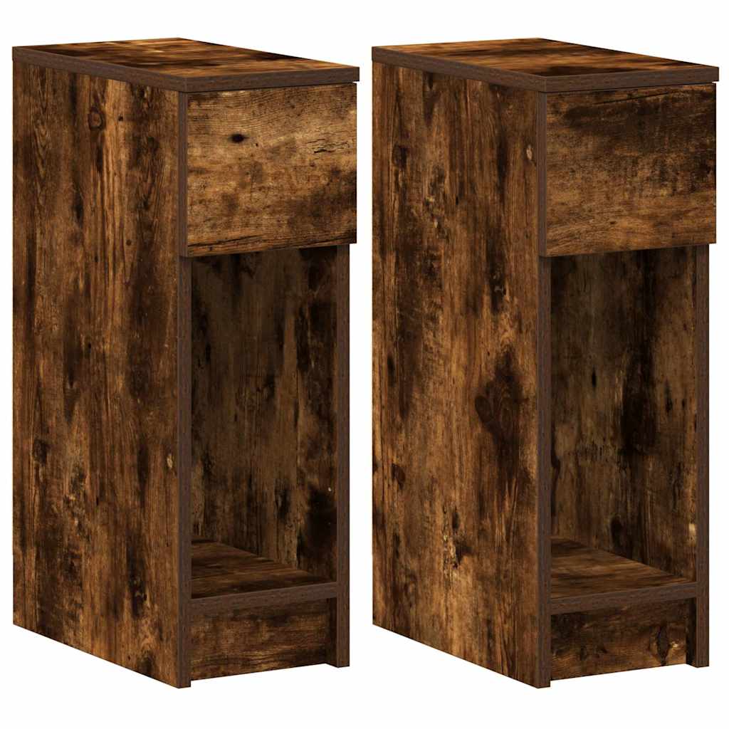 vidaXL Bedside Cabinets with Drawer 2 pcs Smoked Oak 20x36x60 cm 2