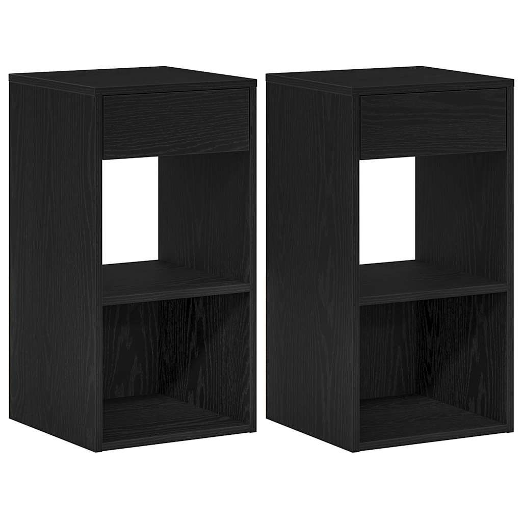vidaXL Bedside Cabinets with Drawer 2 pcs Black Oak 35x34x66.5 cm 2