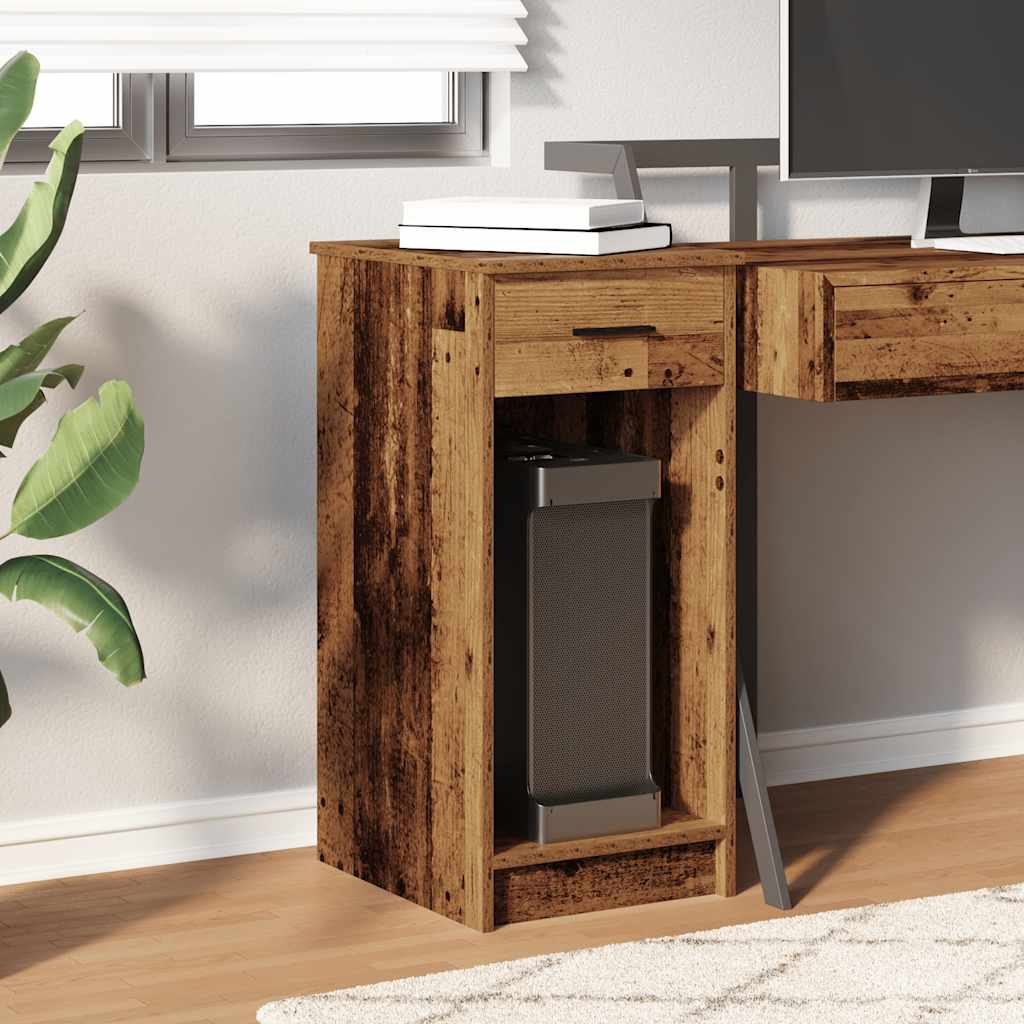 vidaXL Computer Tower Stand with Drawer Old Wood 35x45x77 cm 3