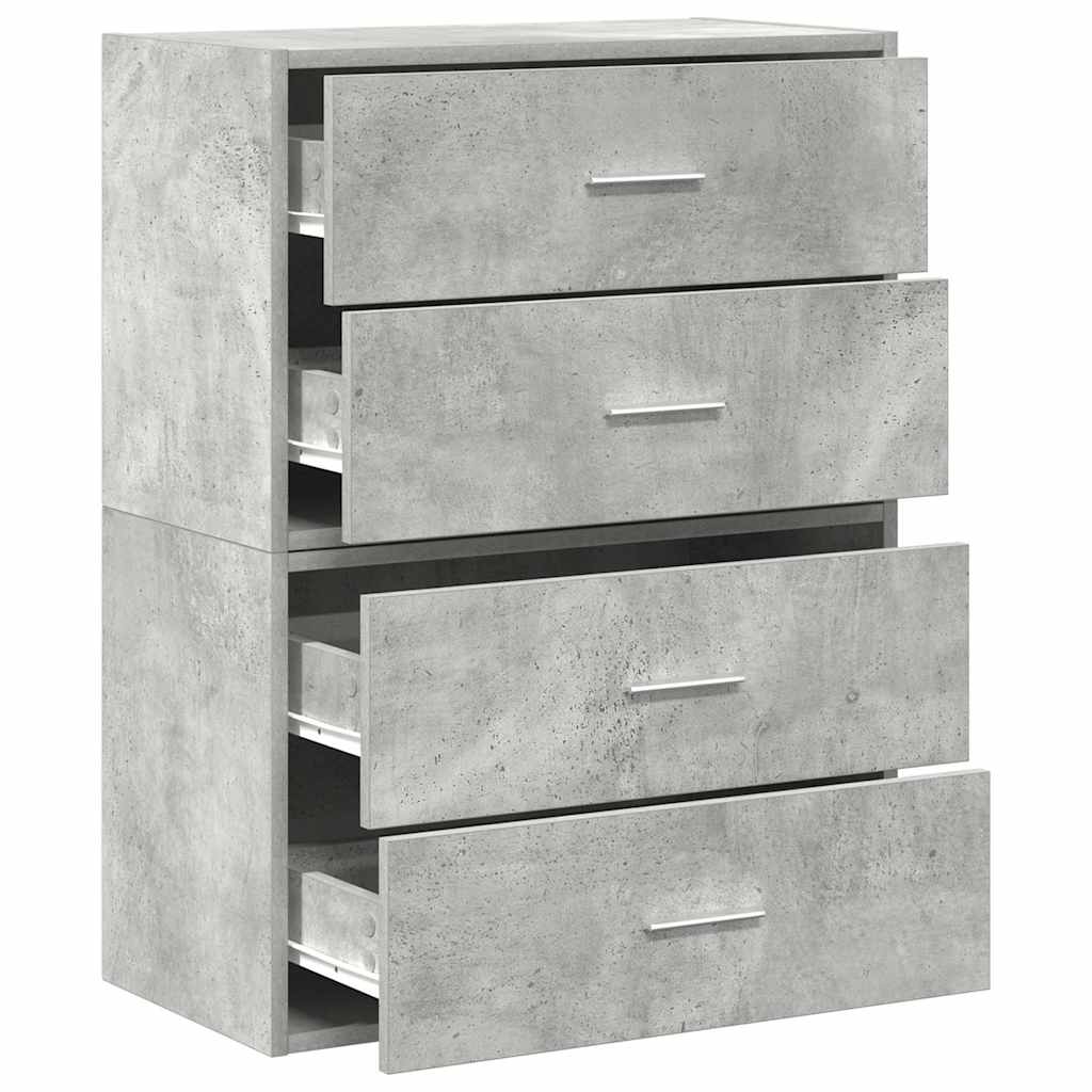 vidaXL Cabinets with 4 Drawers 2 pcs Concrete Grey 60x31x40 cm Engineered Wood 5