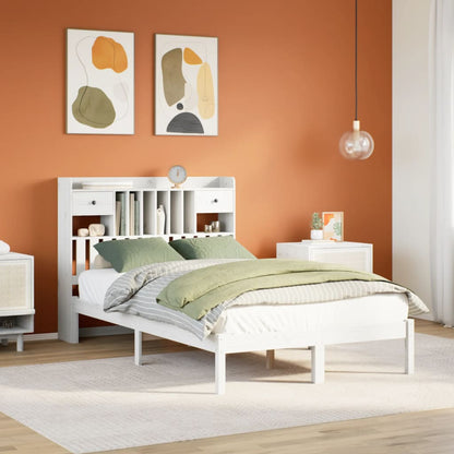 Bookcase Bed without Mattress Solid Wood Pine White 135 cm 190 cm
