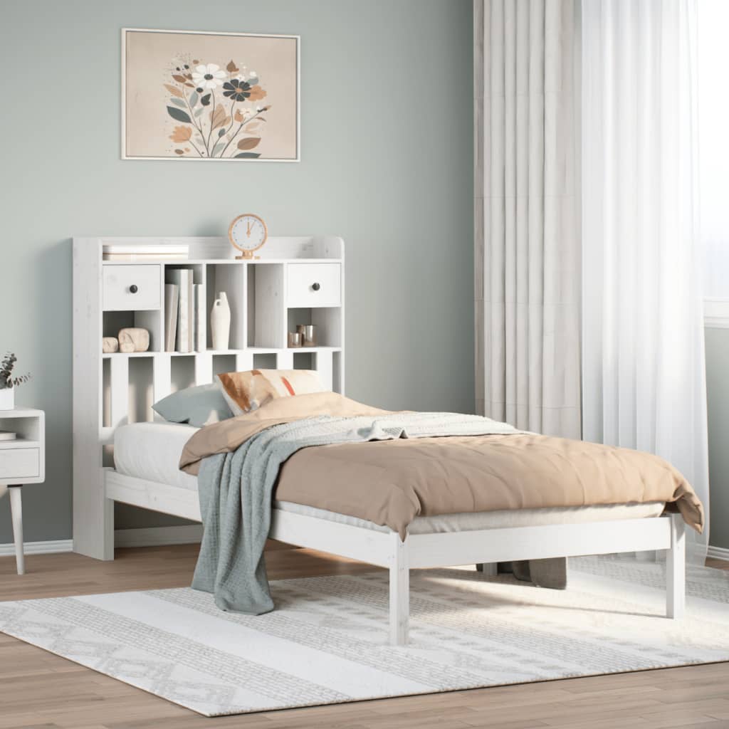 Bookcase Bed without Mattress Solid Wood Pine White 90 cm 200 cm