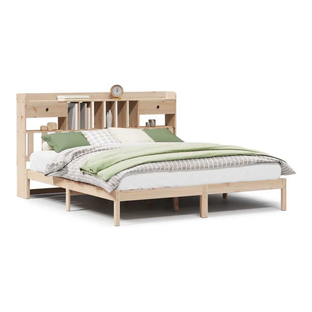 Bookcase Bed without Mattress Solid Wood Pine Natural 180 cm 200 cm