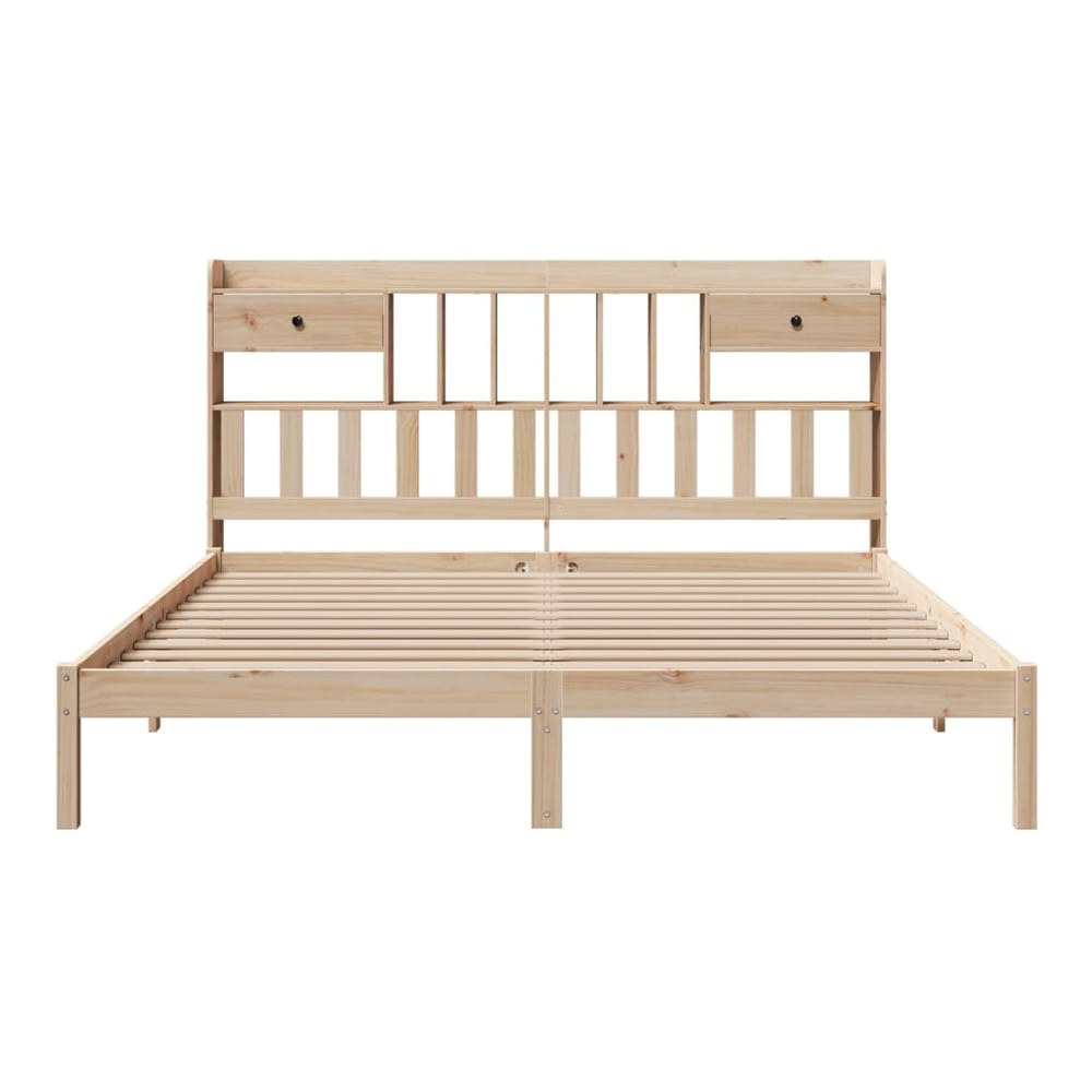 Bookcase Bed without Mattress Solid Wood Pine Natural 180 cm 200 cm