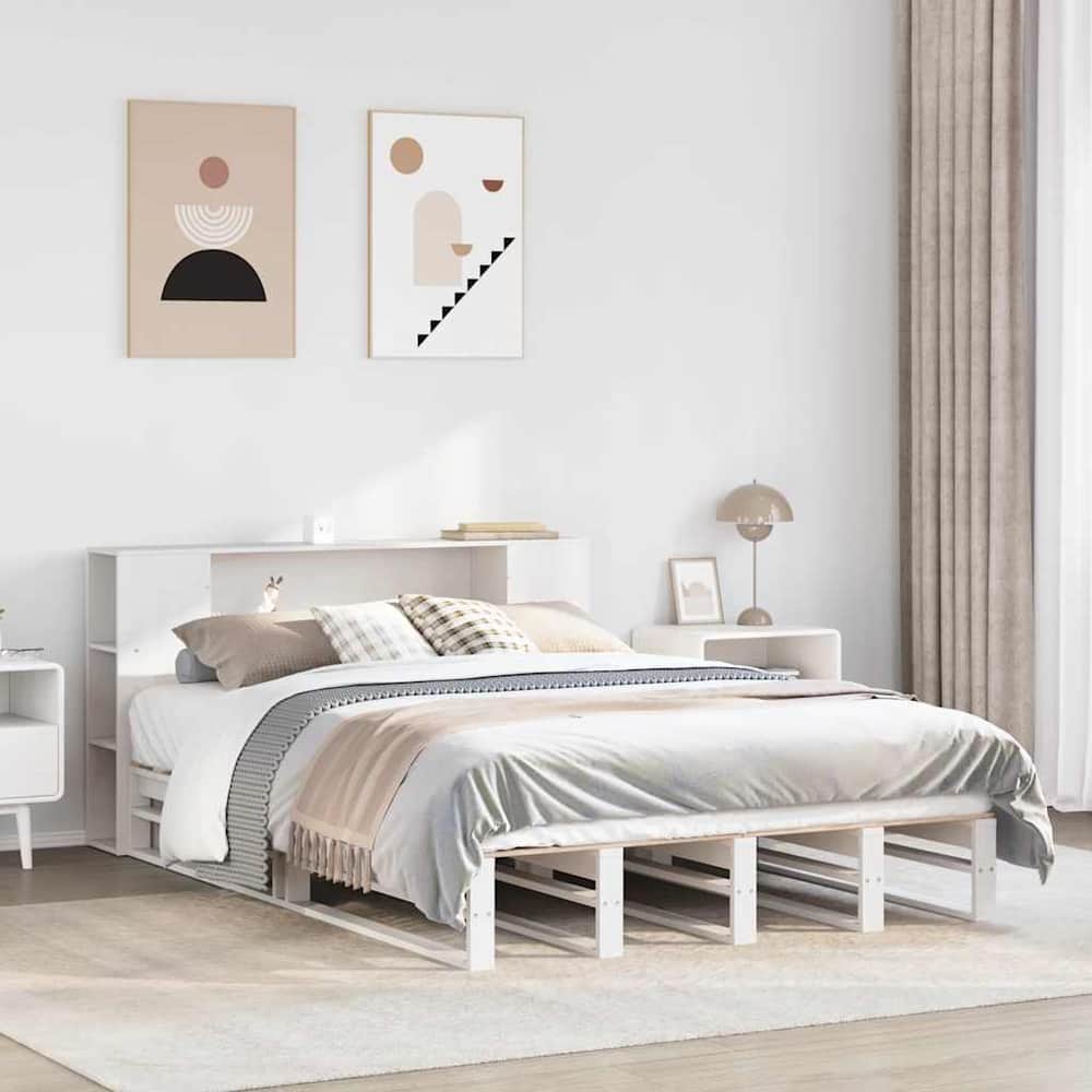 Bookcase Bed without Mattress Solid Wood White