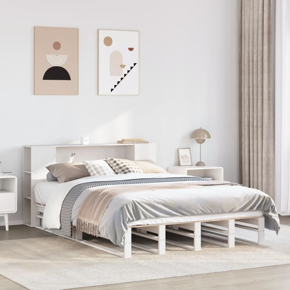 Bookcase Bed without Mattress Solid Wood White 135 cm 190 cm