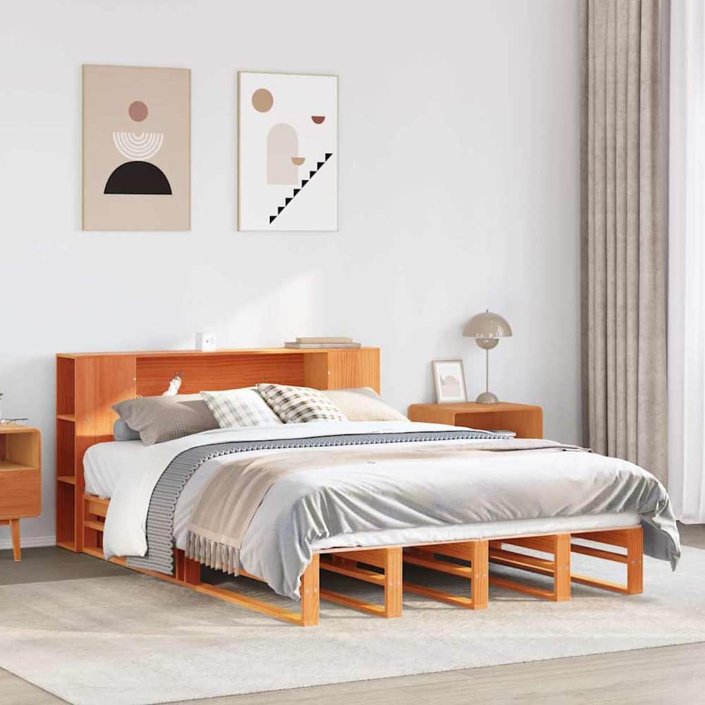 Bookcase Bed without Mattress Solid Wood Wax brown 140 cm 190 cm