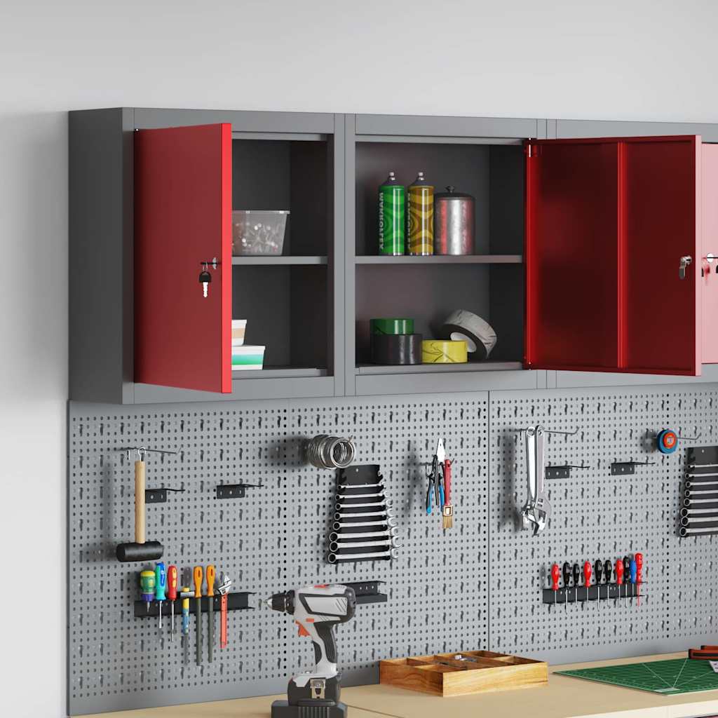 vidaXL Tool Cabinet with Shelf with Lock Red and Grey 50 x 20 x 55 cm 4