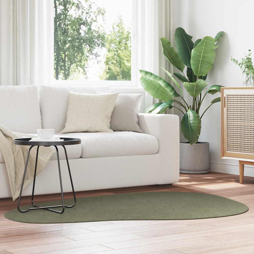 Carpet HUARTE 120 x 170 cm Polyester Oval-wave edge Length 170 cm Forest green