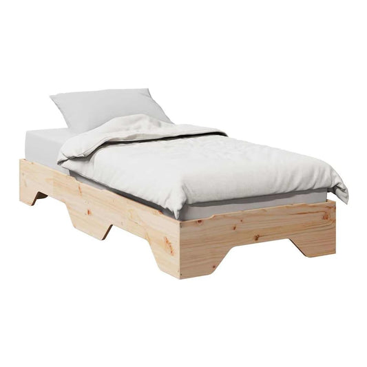 Bed Frame No Mattress Stackable Solid Wood Natural 75 cm