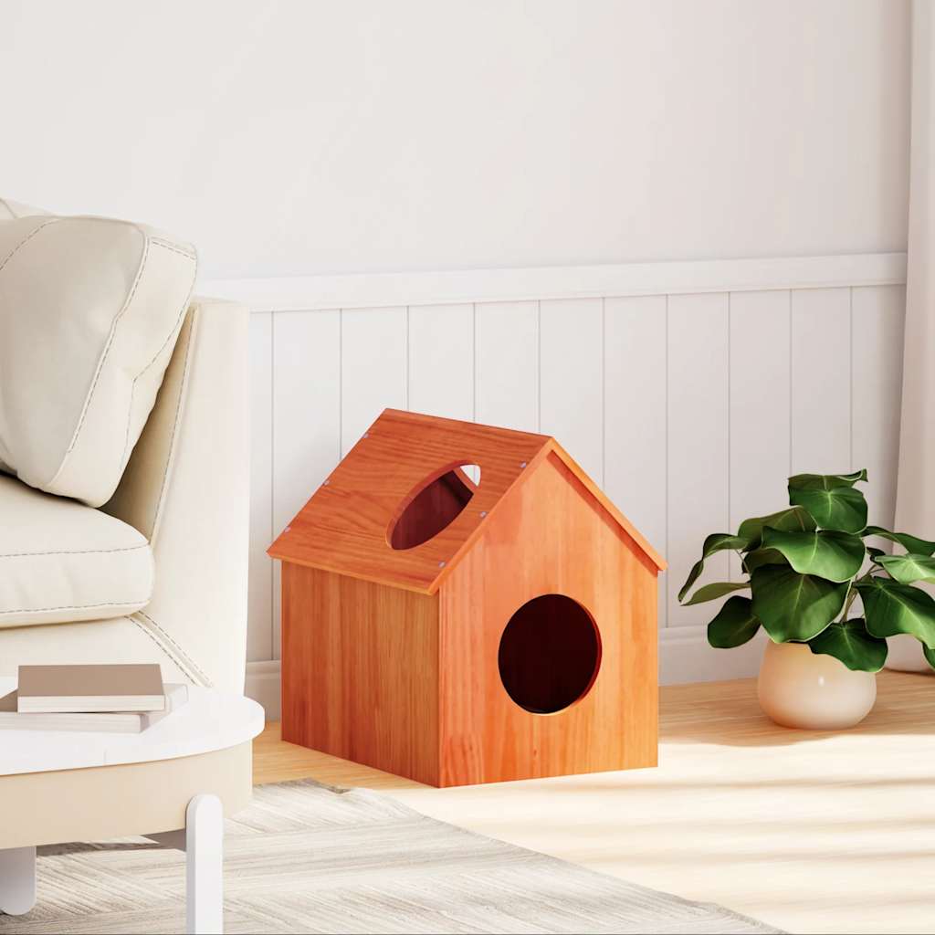 vidaXL Cat House Wax Brown 41x50x50 cm Solid Wood Pine 2