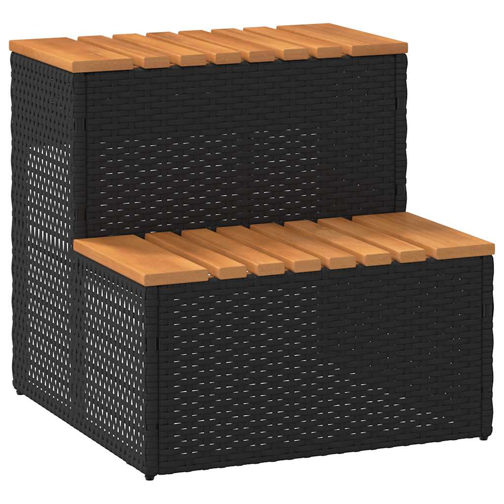 vidaXL Hot Tub Step Black 50x50x50,5 cm Poly Rattan and Solid Acacia 2
