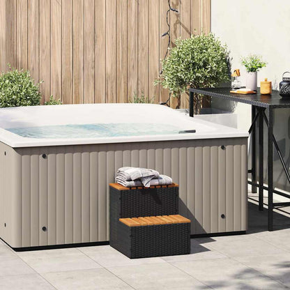 vidaXL Hot Tub Step Black 50x50x50,5 cm Poly Rattan and Solid Acacia 1