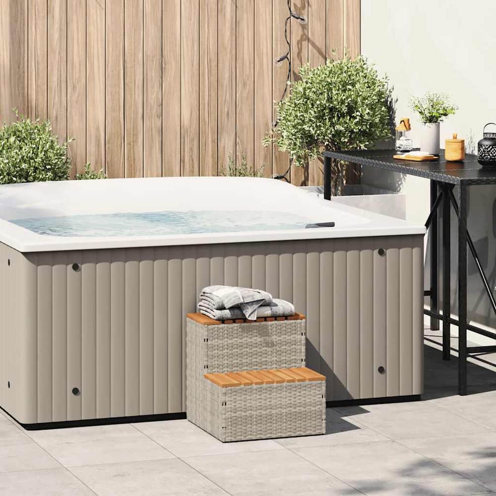 Hot Tub Step 50x50x50,5 cm Poly Rattan and Solid Acacia Light grey 50 x 50 x 50.5 cm