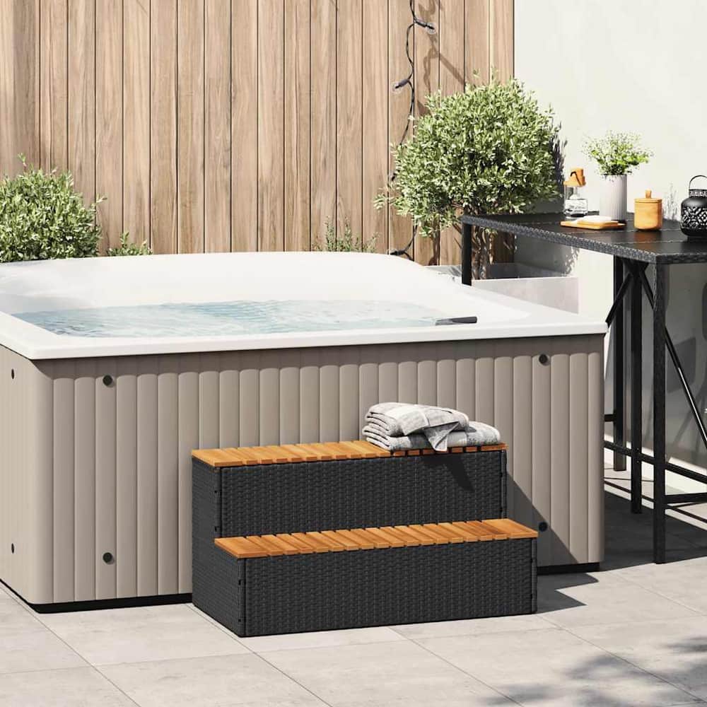 Hot Tub Step 50x50x50,5 cm Poly Rattan and Solid Acacia Black 100 x 50 x 50.5 cm