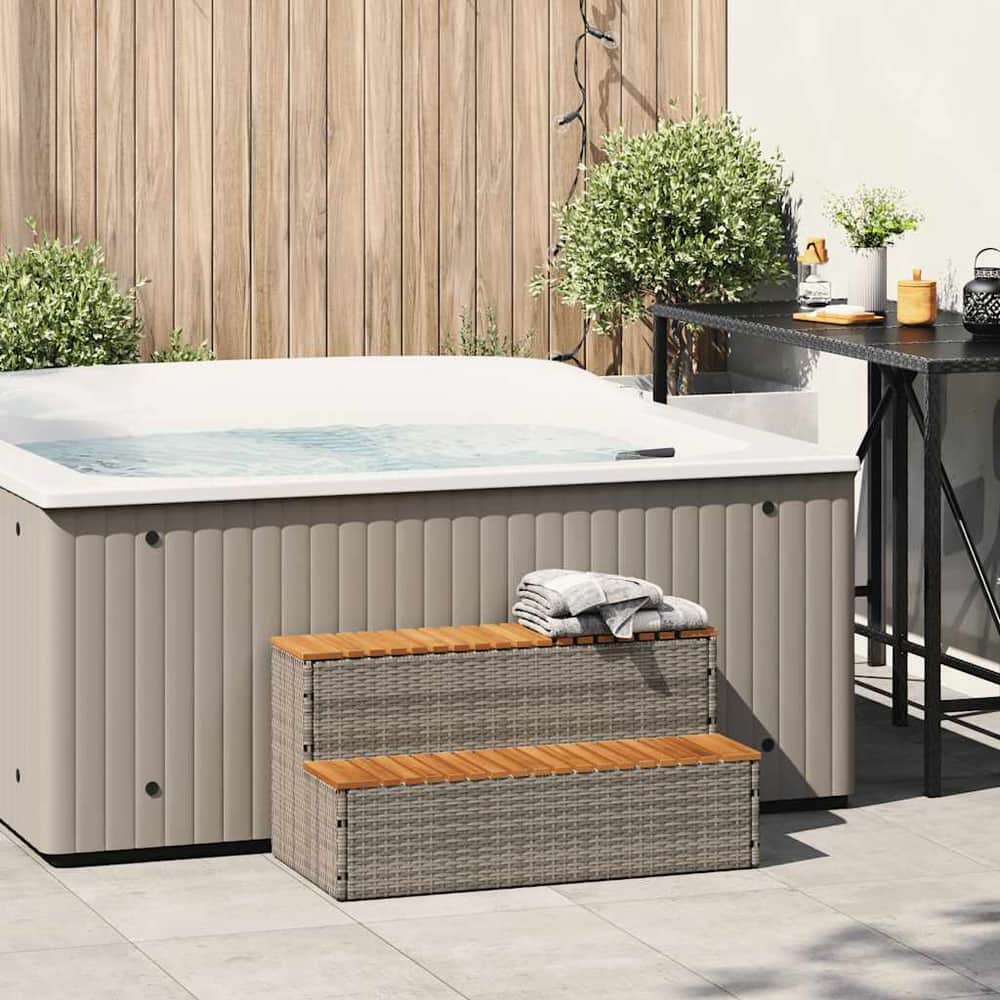 Hot Tub Step 50x50x50,5 cm Poly Rattan and Solid Acacia Grey 100 x 50 x 50.5 cm