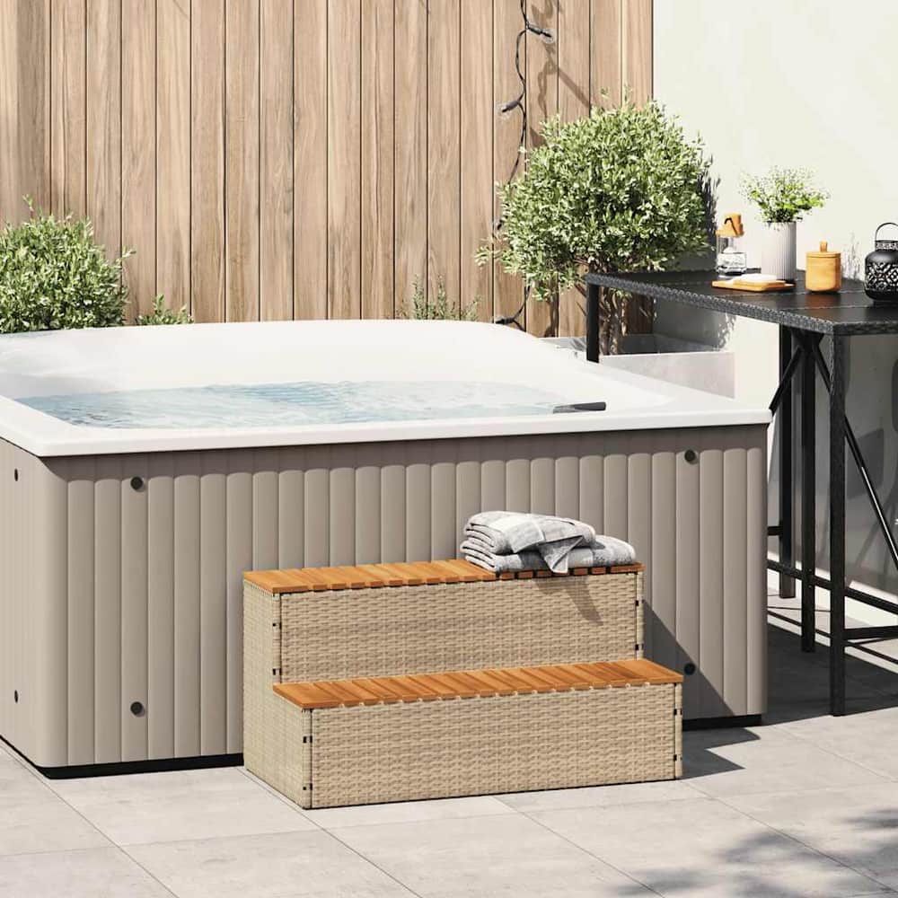 Hot Tub Step 50x50x50,5 cm Poly Rattan and Solid Acacia Beige 100 x 50 x 50.5 cm