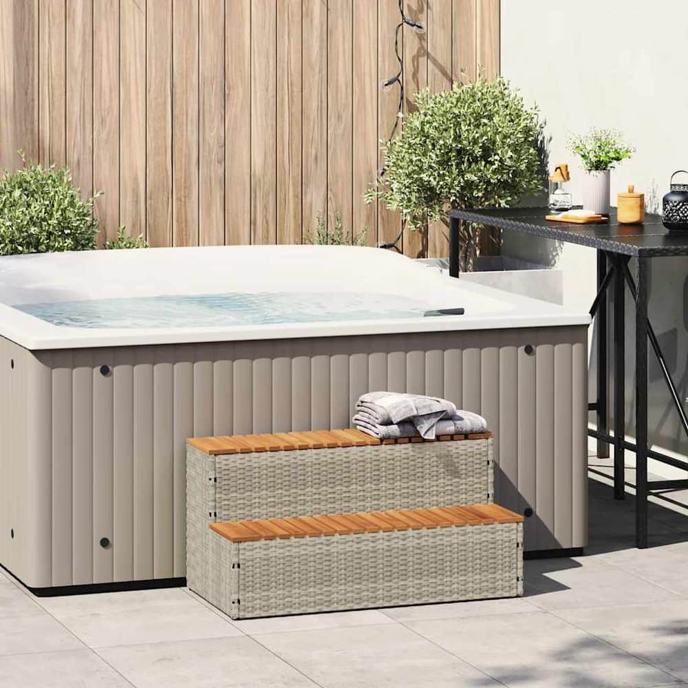 Hot Tub Step 50x50x50,5 cm Poly Rattan and Solid Acacia Light grey 100 x 50 x 50.5 cm