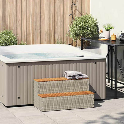 Hot Tub Step 50x50x50,5 cm Poly Rattan and Solid Acacia Light grey 100 x 50 x 50.5 cm