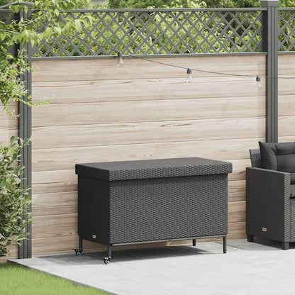 Garden Storage Box with Wheels 110x55x73 cm Poly Rattan Black