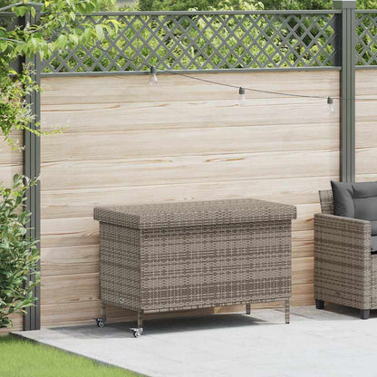 vidaXL Garden Storage Box with Wheels Grey 110x55x73 cm Poly Rattan 1