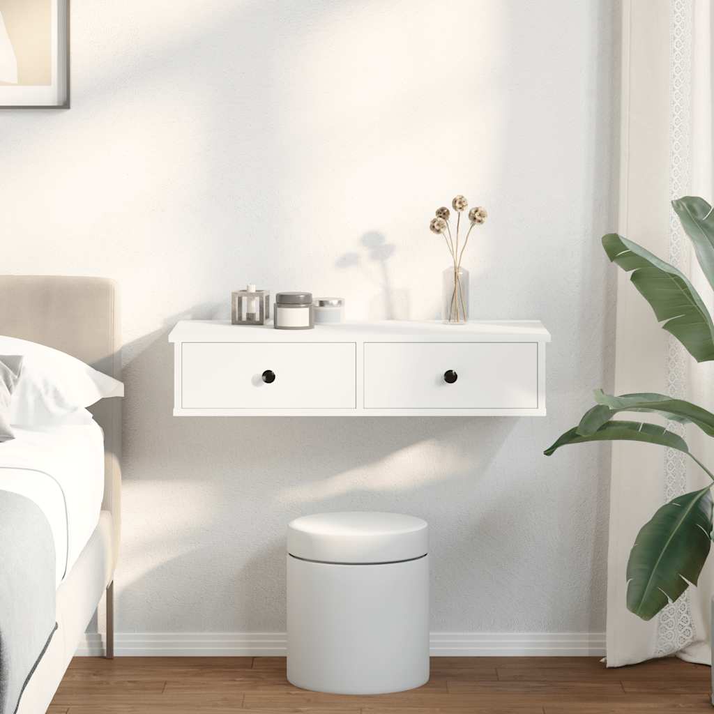 vidaXL Wall Shelf with Drawers White 80x34x17 cm Engineered Wood 3