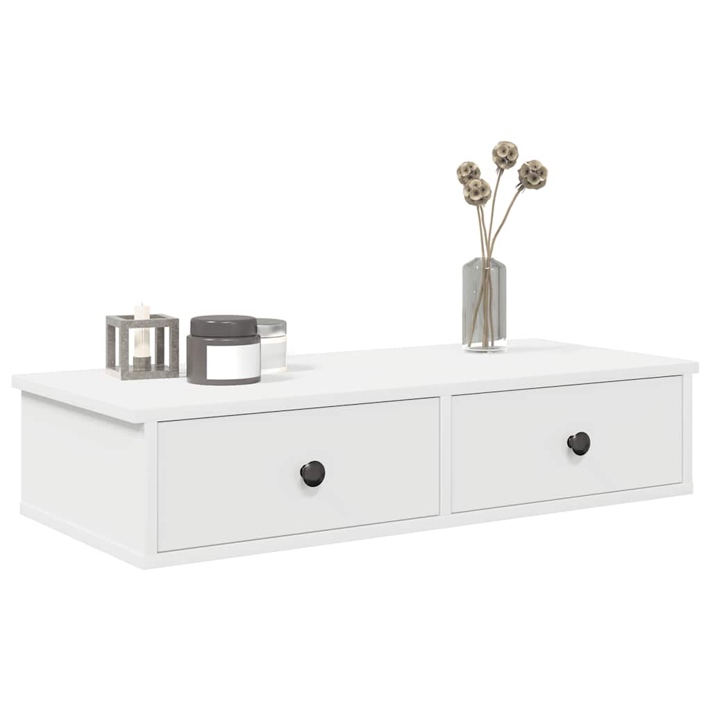 vidaXL Wall Shelf with Drawers White 80x34x17 cm Engineered Wood 1