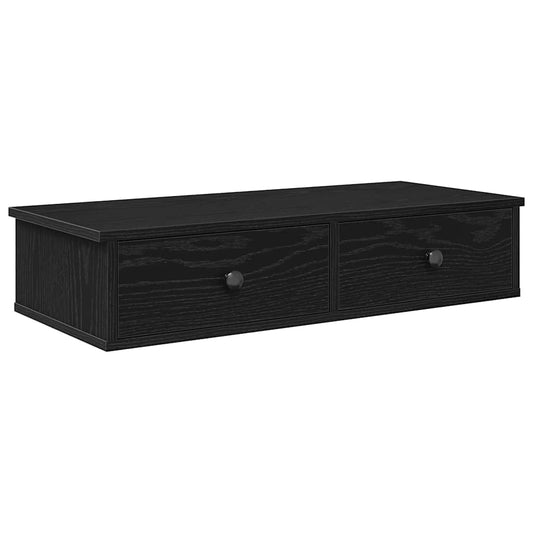 The black engineered wood wall shelf with two drawers
