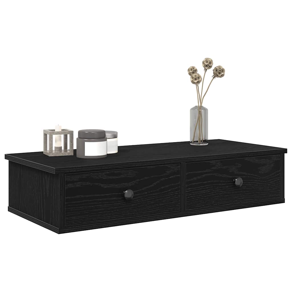 vidaXL Wall Shelf with Drawers Black 80x31x17 cm Engineered Wood 1