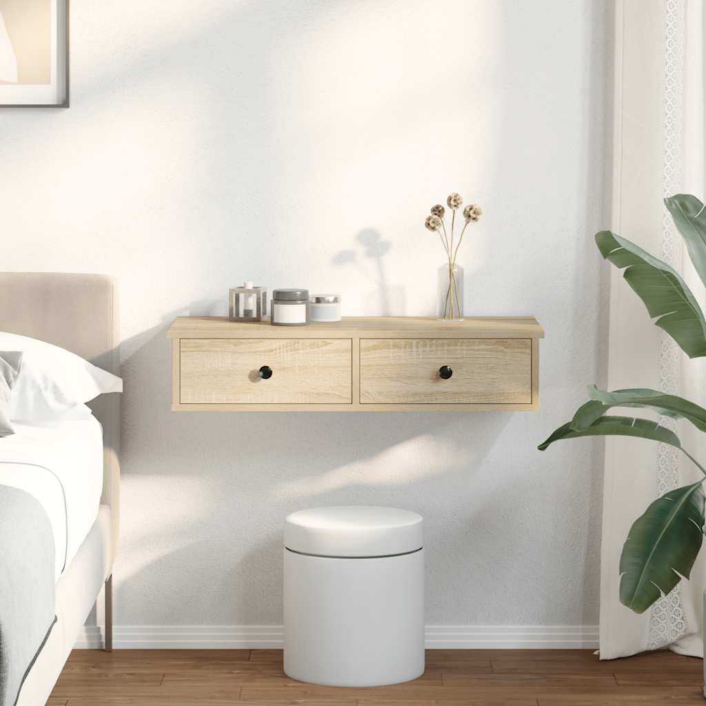 vidaXL Wall Shelf with Drawers Sonoma Oak 80x34x17 cm Engineered Wood 3
