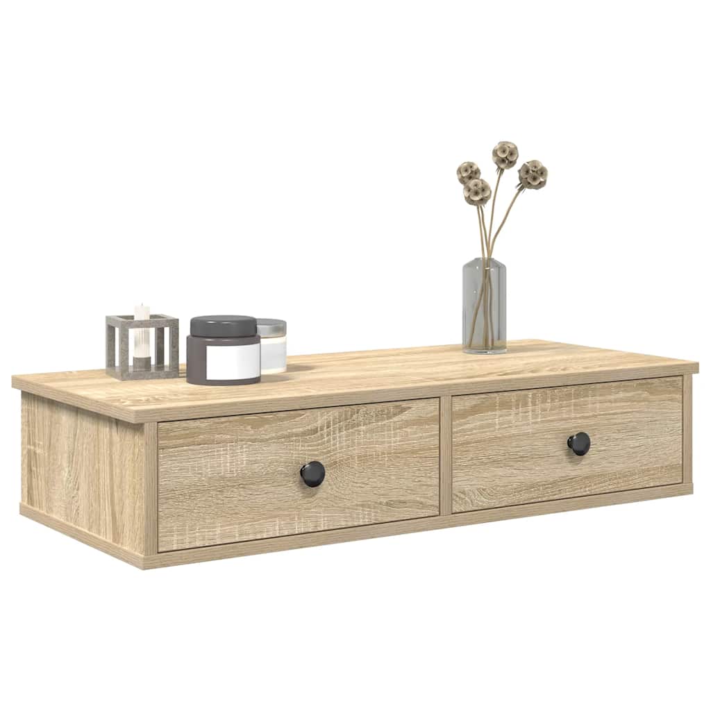 vidaXL Wall Shelf with Drawers Sonoma Oak 80x34x17 cm Engineered Wood 1