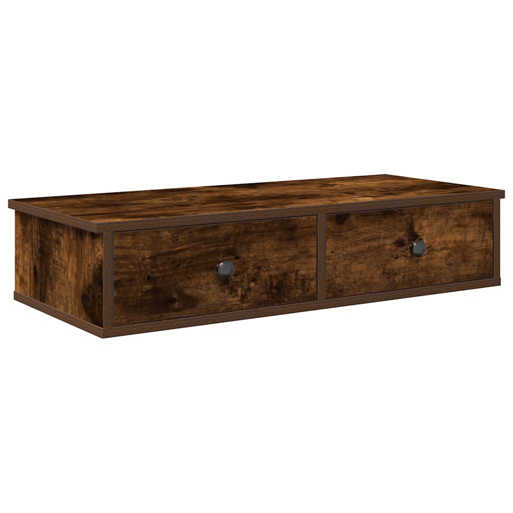 vidaXL Wall Shelf with Drawers Smoked Oak 80x31x17 cm Engineered Wood 2