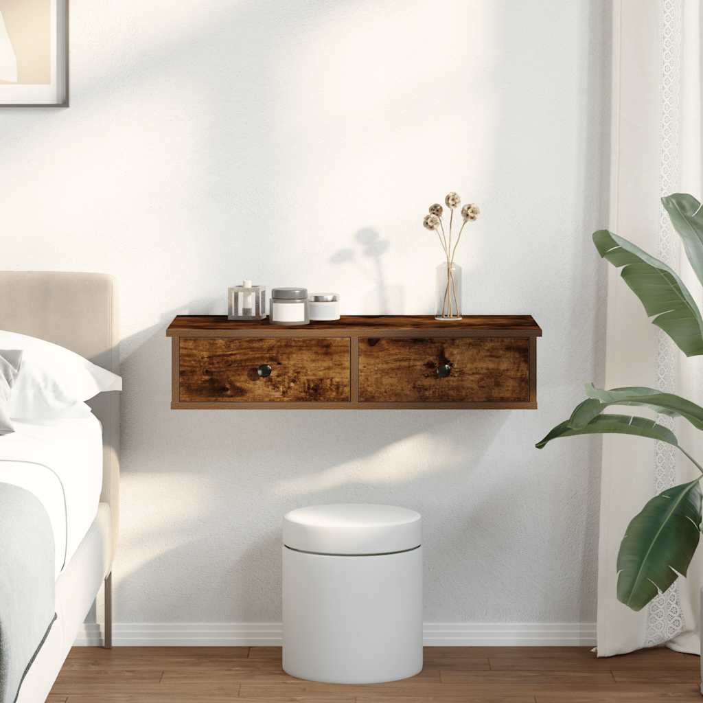 vidaXL Wall Shelf with Drawers Smoked Oak 80x31x17 cm Engineered Wood 3