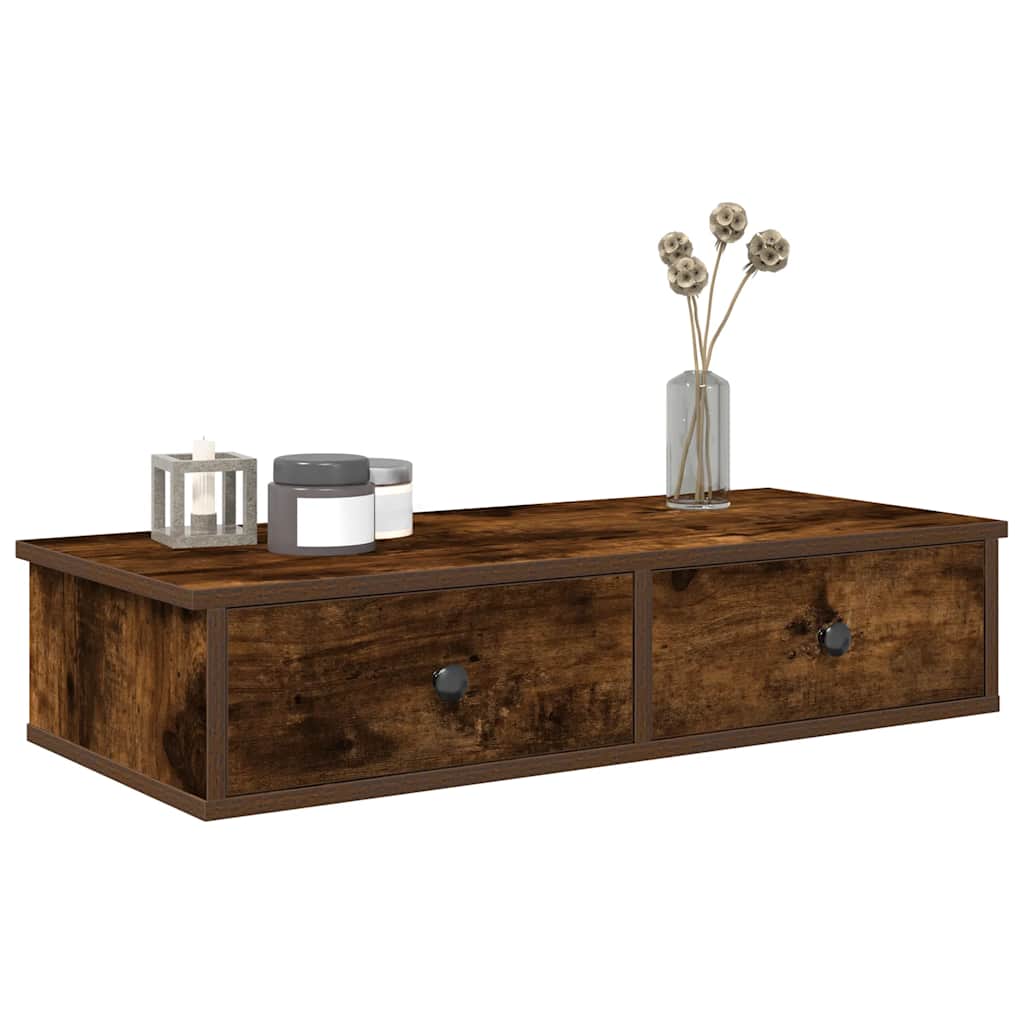 vidaXL Wall Shelf with Drawers Smoked Oak 80x31x17 cm Engineered Wood 1